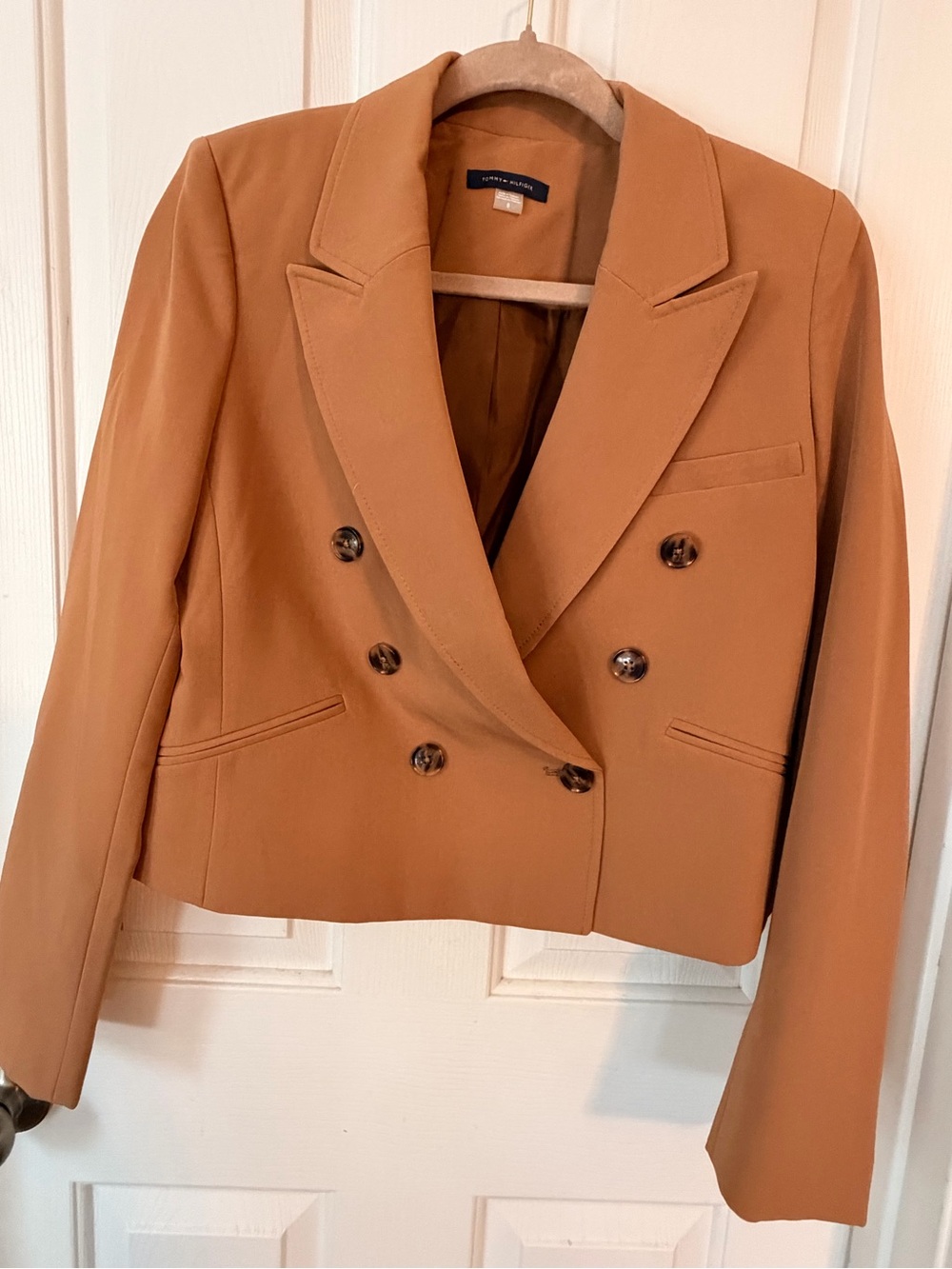 Tommy Hilfiger Double-Breasted Cropped Blazer - Tan